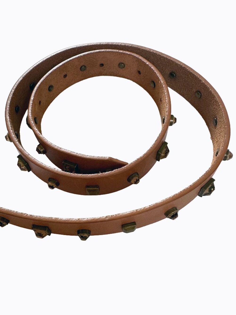 J.Crew Studded Crystal Leather Belt Brown M Western Cowgirl Whimsigoth Boho FA13 - Picture 3 of 9